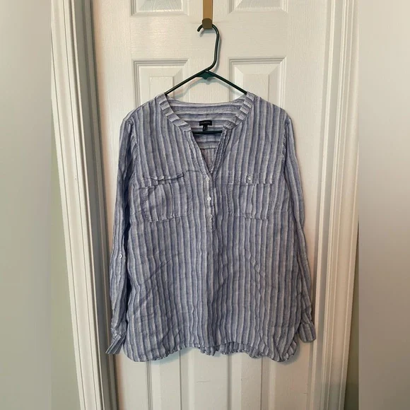 Talbots Striped Linen Popover - Picture 2 of 5